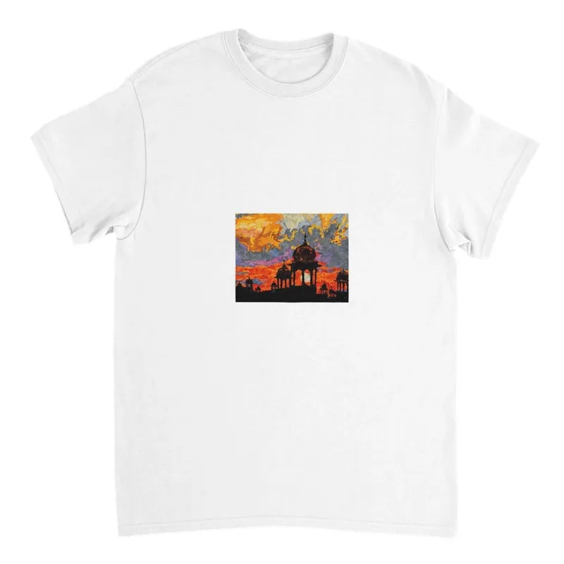 Sunset Serenity T-Shirt: Artistic Collage Skyline Tee