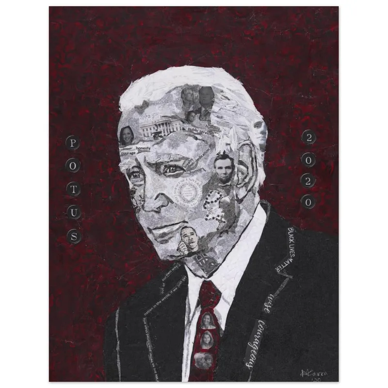 Collage Portrait Fine Art Poster - Emotive Mixed Media Design with Rich Red Hues