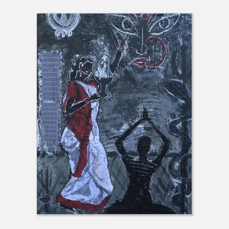 Abstract Devotion Fine Art Poster - Evocative Figures & Spiritual Symbolism