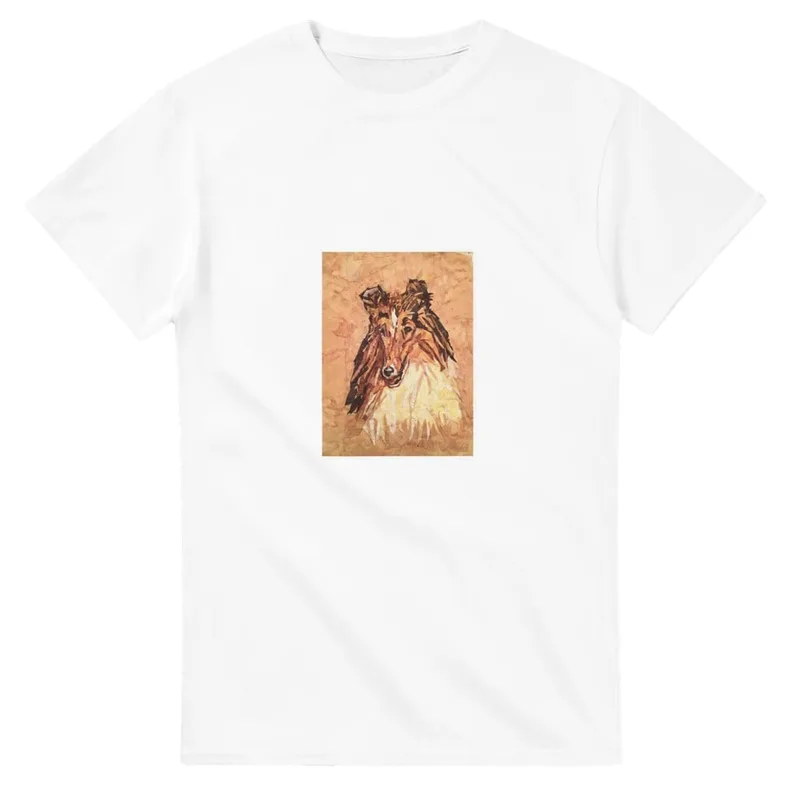 Rustic Collie Dog Art T-Shirt - Expressive Canine Portrait Tee in Various Sizes