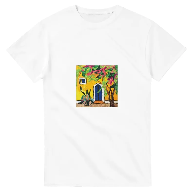 Vibrant Mediterranean Villa T-Shirt: A Colorful Artistic Escape