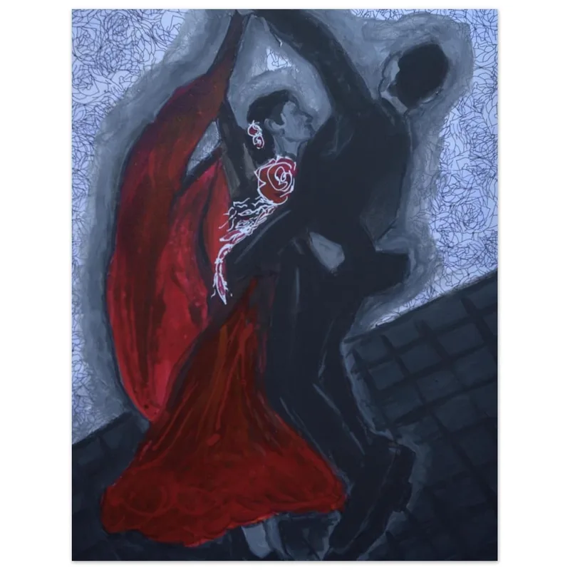 Dramatic Dance Couple Fine Art Poster - Passionate Red & Dark Hues