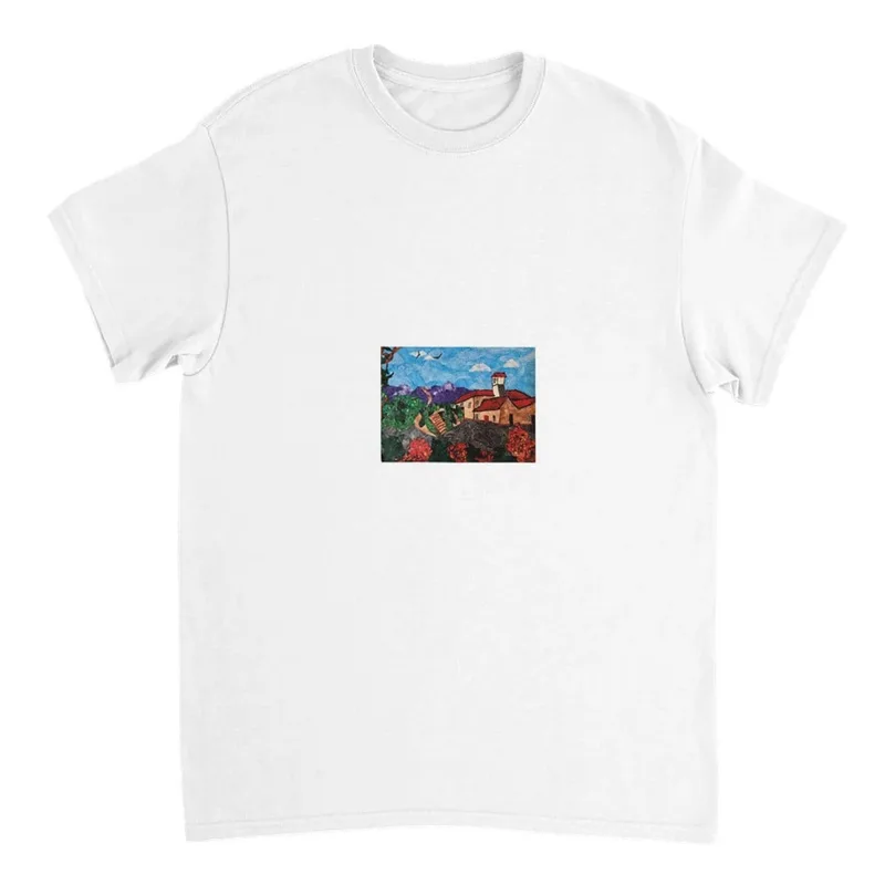 Rustic Mediterranean Village T-Shirt - Textured Artwear in Sizes S-5XL