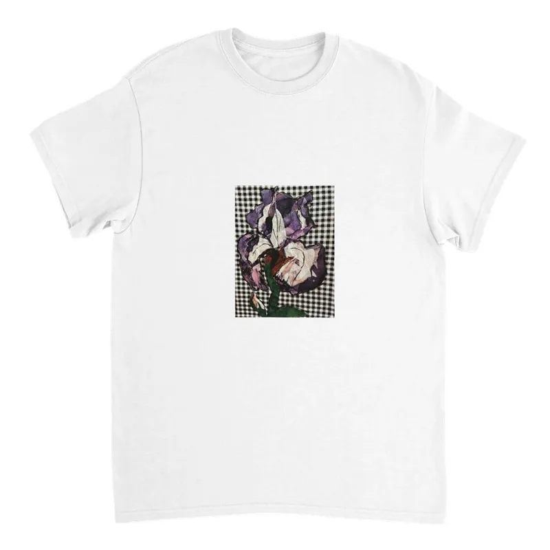 Chic Patchwork Iris Floral Tee - Modern Art Style Cotton T-Shirt