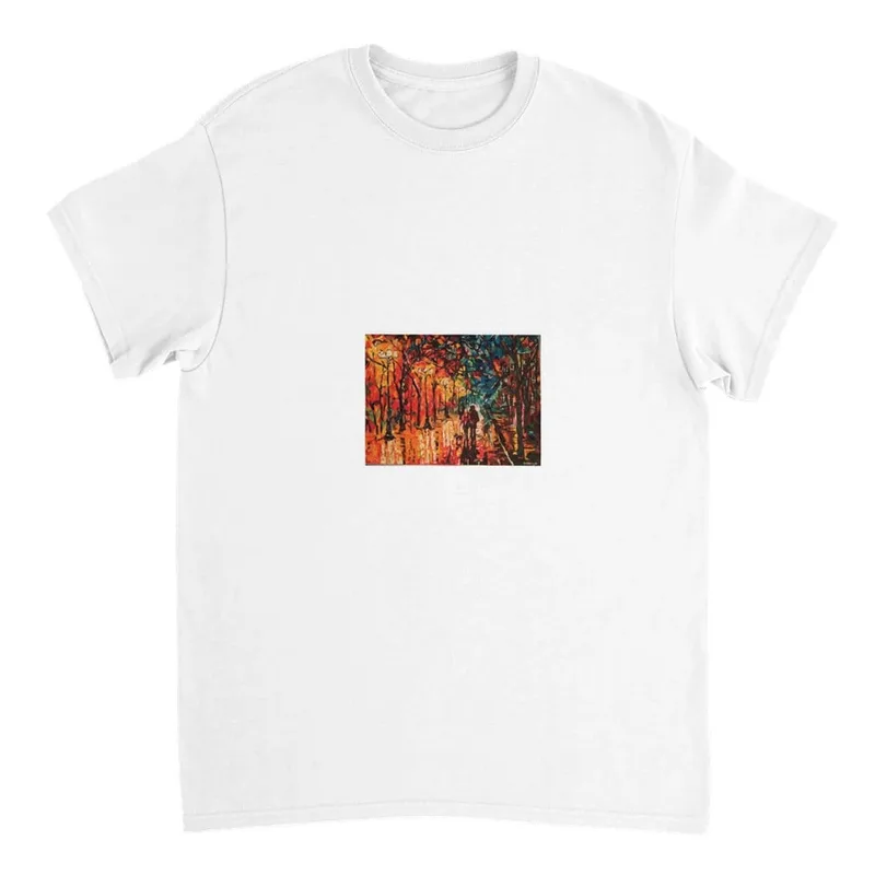 Vibrant Night Walk T-Shirt: Abstract Street Scene in Fiery Hues