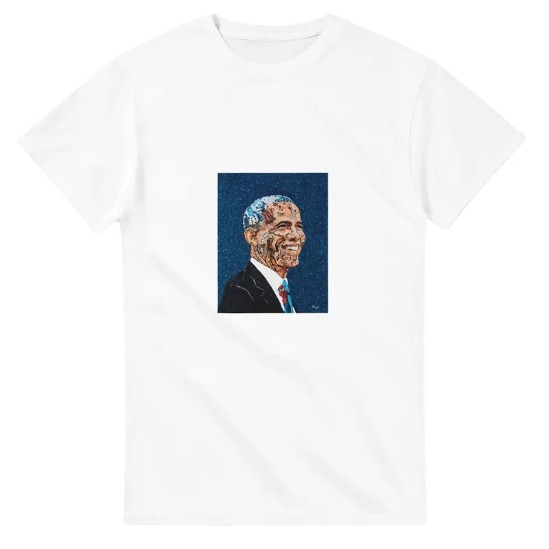 Obama Collage Art T-Shirt: Patriotic Vision in Heavyweight Cotton