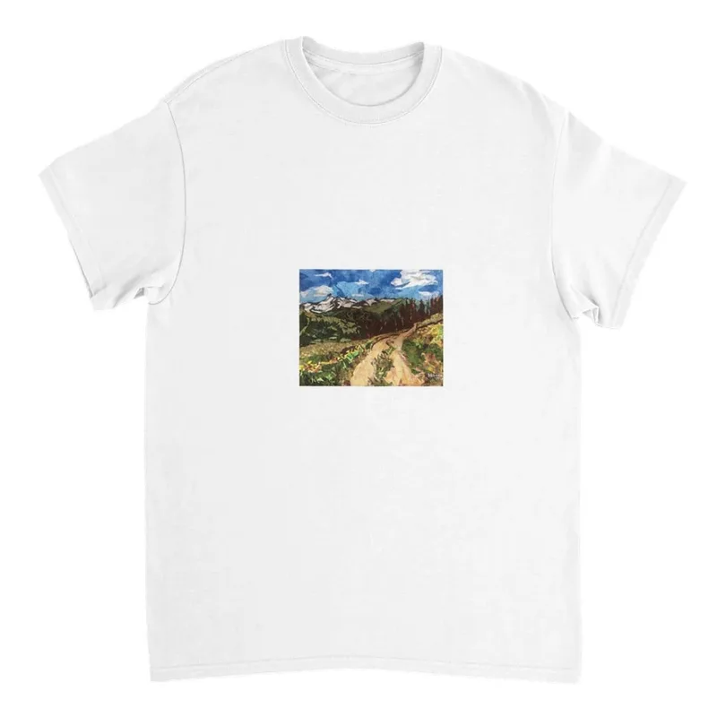 Mountain Trail Serenity T-Shirt: Abstract Landscape Art in Premium Cotton
