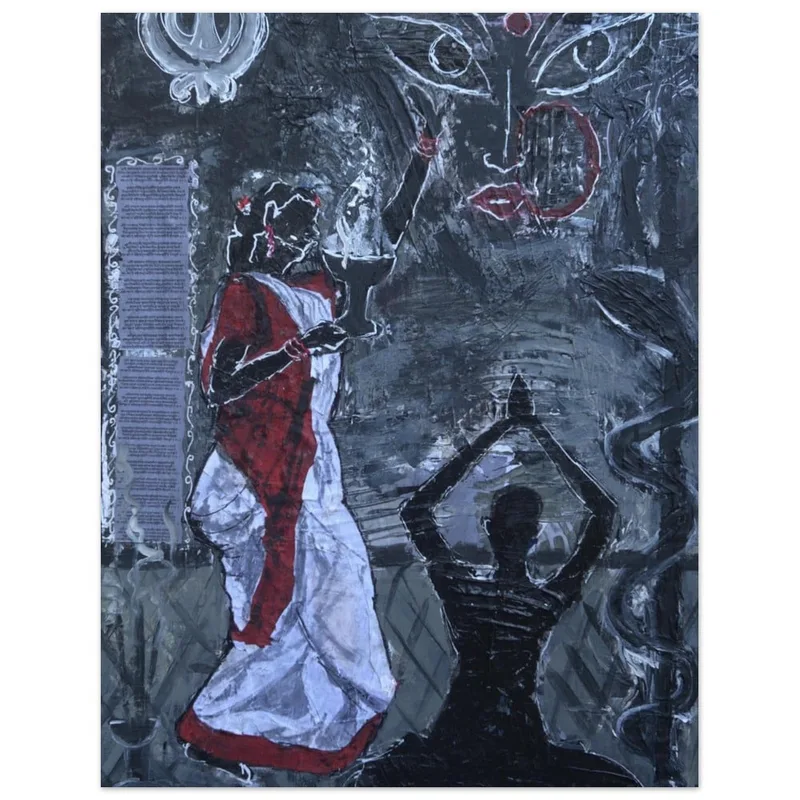 Abstract Devotion Fine Art Poster – Striking Greyscale & Crimson Artwork