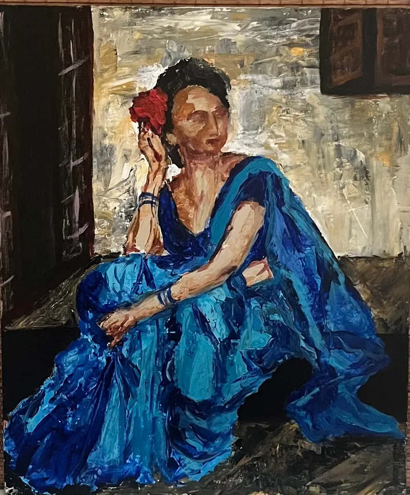 Lady With Blue Sari